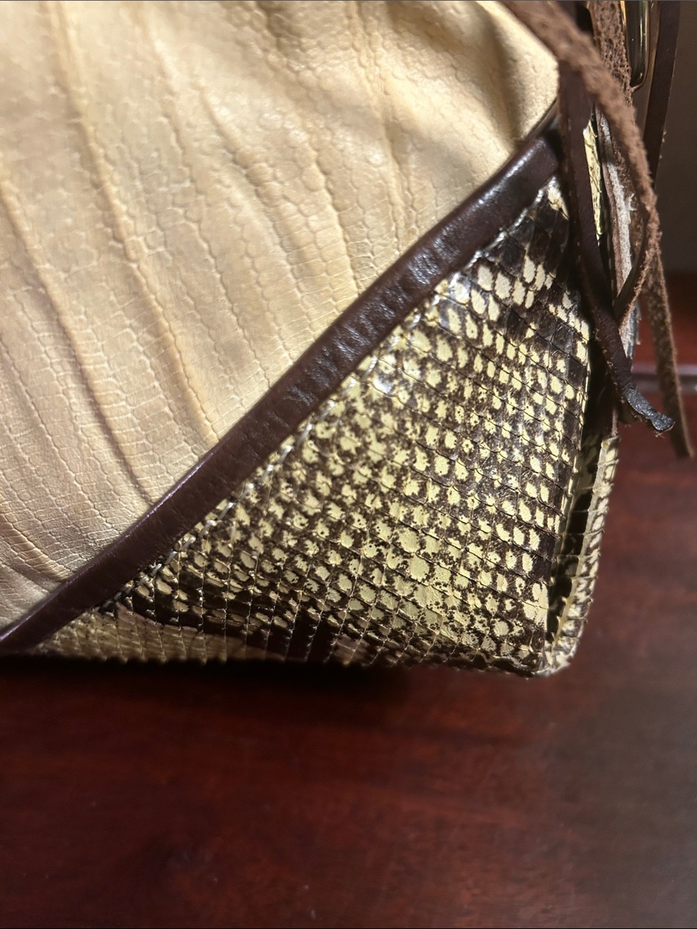 Soft Cream and Brown Shoulder Bag with Tassel Accent - Picture 3 of 9